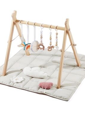 AMAZON WOODEN BABY PLAY GYM WITH MAT AND SENSORY TOYS